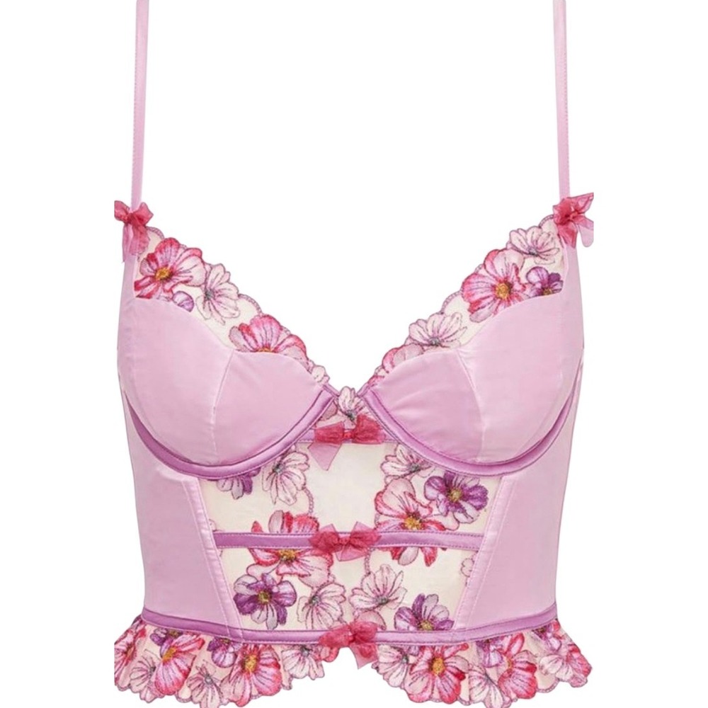 For Love & Lemons Women's Y2K Floral Embroidered Bustier Fairy Romantic Large